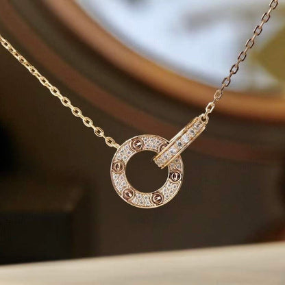 [Luna Brilliance]LOVE 7.6MM NECKLACE ROSE GOLD AND SILVER  FULL DIAMOND