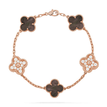 [Luna Brilliance]THICK GOLD-PLATED CUSTOM SIZE EDITION CLOVER DIAMOND ROSE GOLD BRACELET COLLECTION,5 MOTIFS