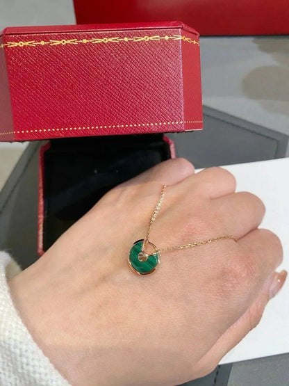 [Luna Brilliance]AMULETTE ROSE GOLD MALACHITE NECKLACE