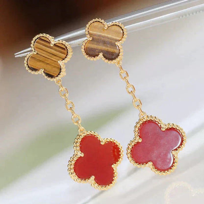 [Luna Brilliance]CLOVER  2 MOTIF  TIGER EYE CARNELIAN EARRINGS