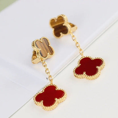 [Luna Brilliance]CLOVER  2 MOTIF  TIGER EYE CARNELIAN EARRINGS