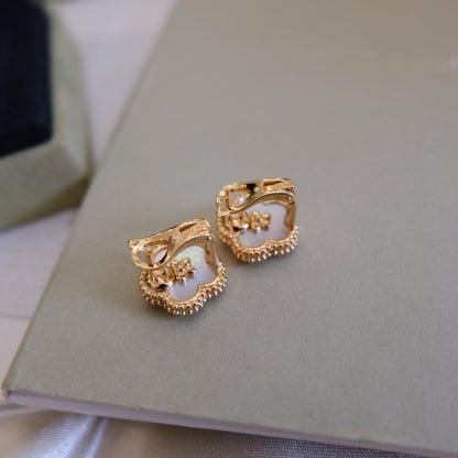 [Luna Brilliance]LUCKY PINK GOLD WHITE MOP EARRINGS