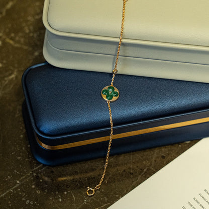 [Luna Brilliance]SUN MALACHITE 1 DIAMOND PINK GOLD BRACELET