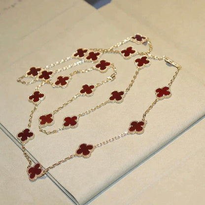 [Luna Brilliance]CLOVER 20 MOTIFS CARNELIAN NECKLACE
