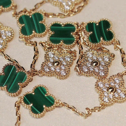 [Luna Brilliance]CLOVER 20 MOTIFS MALACHITE DIAMOND NECKLACE