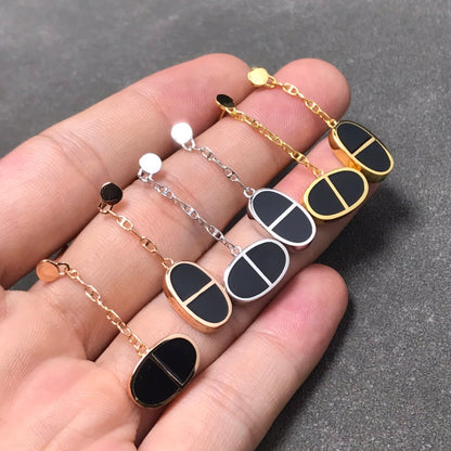 [Luna Brilliance]CHAINE VERSO BLACK CERAMIC SILVER EARRINGS