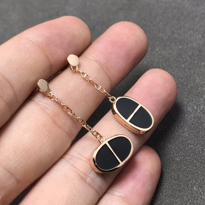 [Luna Brilliance]CHAINE VERSO BLACK CERAMIC SILVER EARRINGS