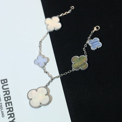 [Luna Brilliance]CLOVER BRACELET 5 MOTIFS MOP CHALCEDONY SILVER