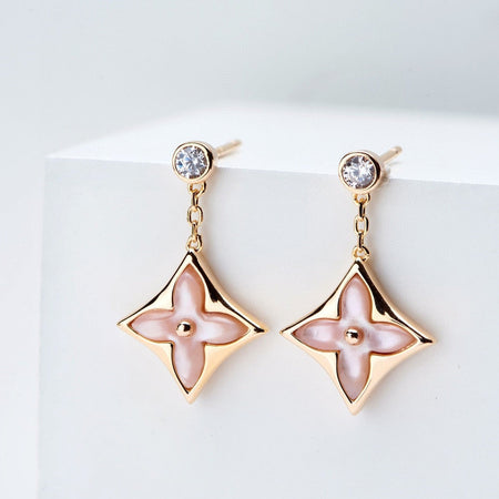 [Luna Brilliance]DOUBLE STAR PINK GOLD MOP DROP EARRINGS