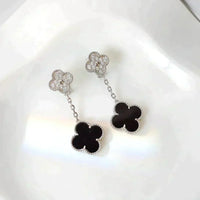 [Luna Brilliance]CLOVER 2 MOTIFS  DIAMOND ONYX EARRINGS SILVER