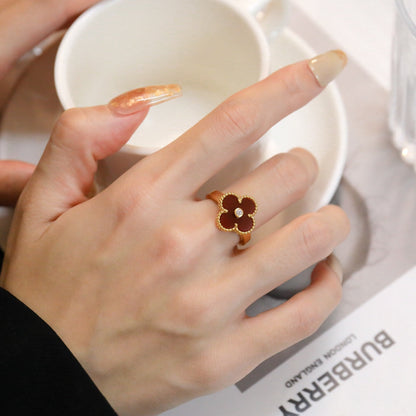 [Luna Brilliance]CLOVER CARNELIAN RING ROSE GOLD DIAMOND
