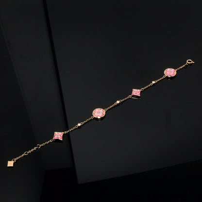 [Luna Brilliance]STAR AND SUN 4 MOTIF PINK MOP PINK GOLD BRACELET