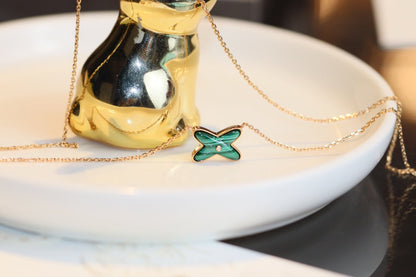 [Luna Brilliance]JEUX MALACHITE 1 DIAMOND PINK GOLD NECKLACE