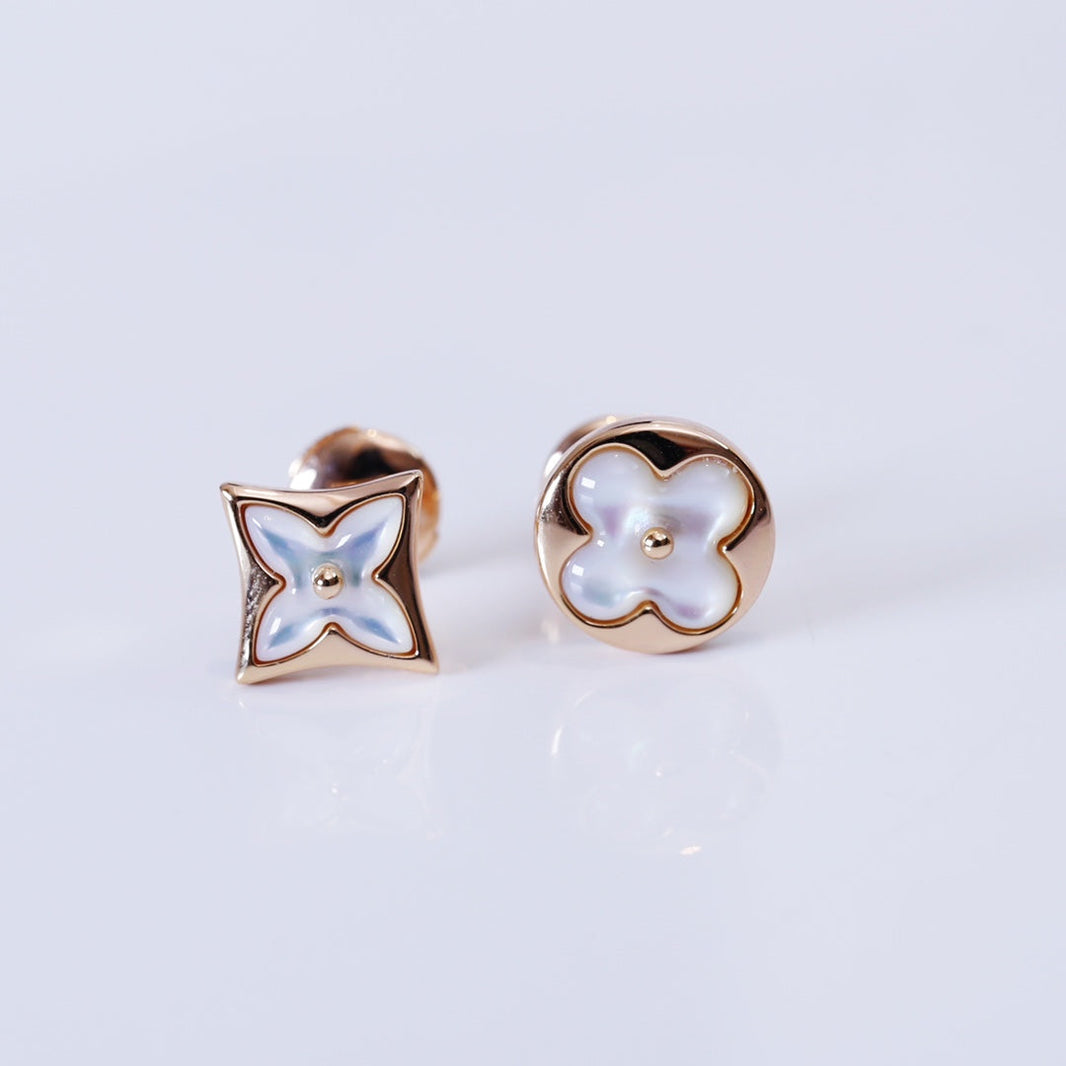 [Luna Brilliance]STAR AND SUN PINK GOLD MOP STUD EARRINGS