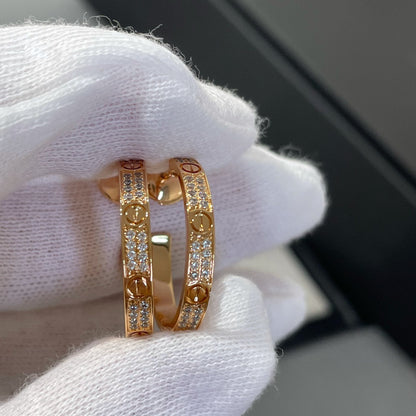 [Luna Brilliance]LOVE DIAMOND PINK GOLD HOOP EARRINGS