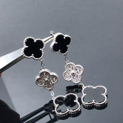 [Luna Brilliance]CLOVER 3 MOTIF DIAMOND ONYX SILVER EARRINGS