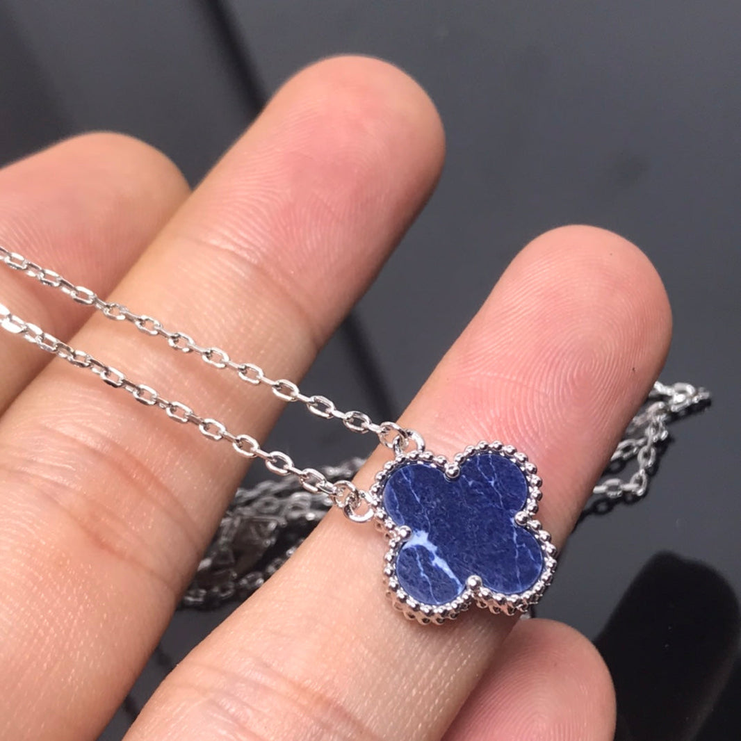 [Luna Brilliance]CLOVER PIETERSITE SILVER LONG NECKLACE