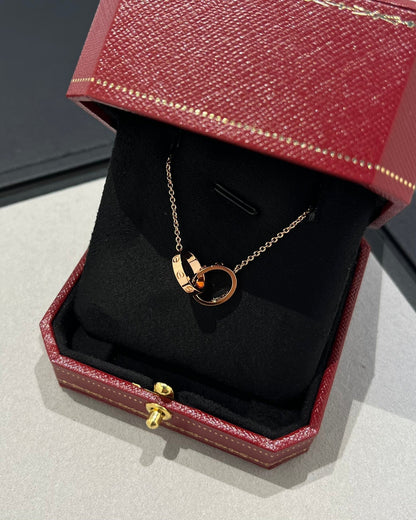 [Luna Brilliance]LOVE NECKLACE DOUBLE RING PINK GOLD
