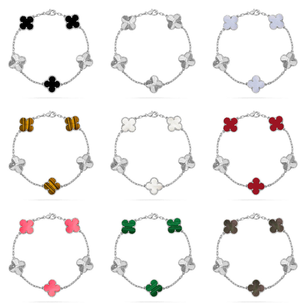 [Luna Brilliance]THICK GOLD-PLATED CUSTOM SIZE EDITION CLOVER LASER SILVER BRACELET COLLECTION,5 MOTIFS