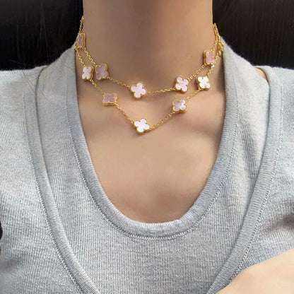 [Luna Brilliance]CLOVER 20 MOTIFS PINK MOP NECKLACE