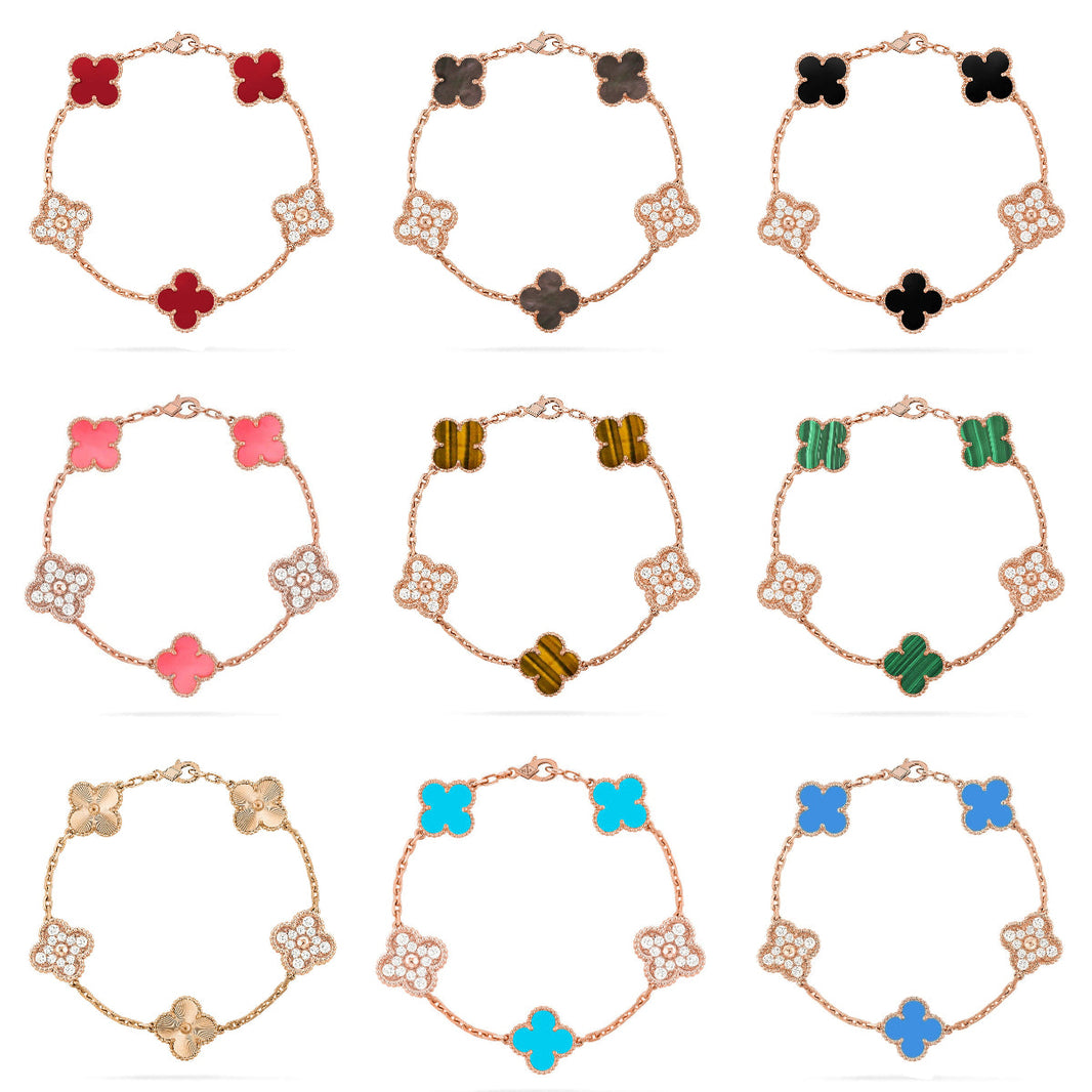 [Luna Brilliance]THICK GOLD-PLATED CUSTOM SIZE EDITION CLOVER DIAMOND ROSE GOLD BRACELET COLLECTION,5 MOTIFS