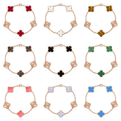 [Luna Brilliance]THICK GOLD-PLATED CUSTOM SIZE EDITION CLOVER LASER ROSE GOLD BRACELET COLLECTION,5 MOTIFS