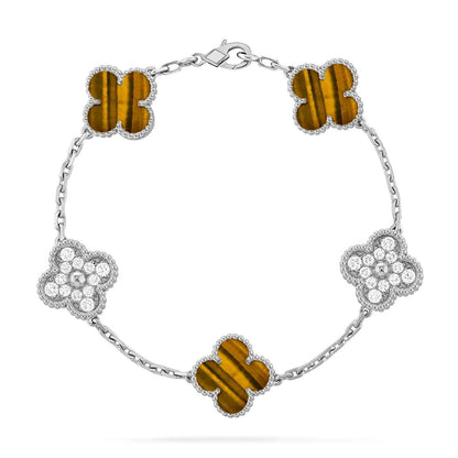 [Luna Brilliance]THICK GOLD-PLATED CUSTOM SIZE EDITION CLOVER DIAMOND SILVER BRACELET COLLECTION,5 MOTIFS