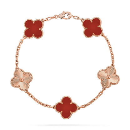 [Luna Brilliance]THICK GOLD-PLATED CUSTOM SIZE EDITION CLOVER LASER ROSE GOLD BRACELET COLLECTION,5 MOTIFS