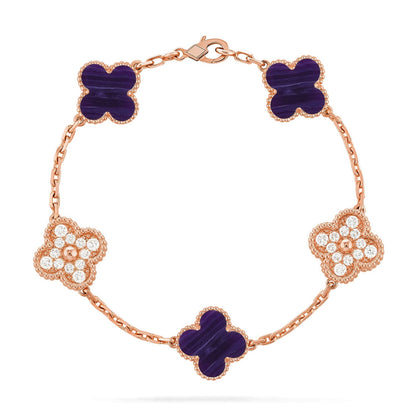 [Luna Brilliance]THICK GOLD-PLATED CUSTOM SIZE EDITION CLOVER DIAMOND ROSE GOLD BRACELET COLLECTION,5 MOTIFS