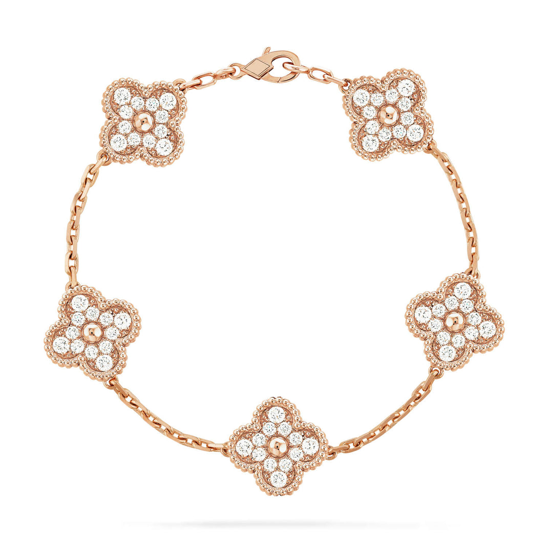 [Luna Brilliance]THICK GOLD-PLATED CUSTOM SIZE EDITION CLOVER ROSE GOLD BRACELET COLLECTION,5 MOTIFS