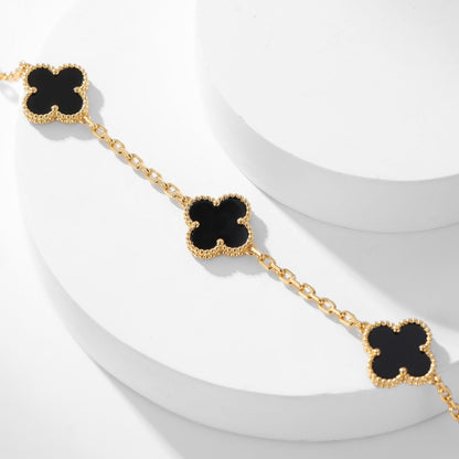 [Luna Brilliance]CLOVER 10 MOTIFS ONYX NECKLACE
