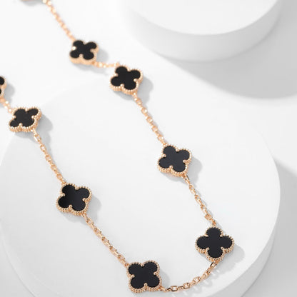 [Luna Brilliance]CLOVER 10 MOTIFS ONYX NECKLACE