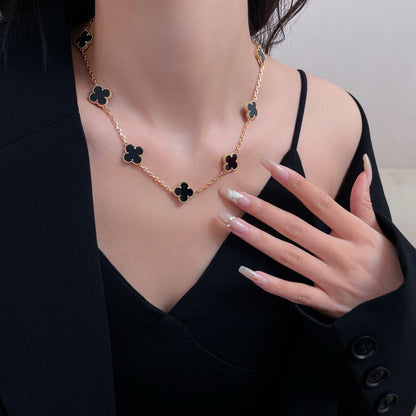 [Luna Brilliance]CLOVER 10 MOTIFS ONYX NECKLACE