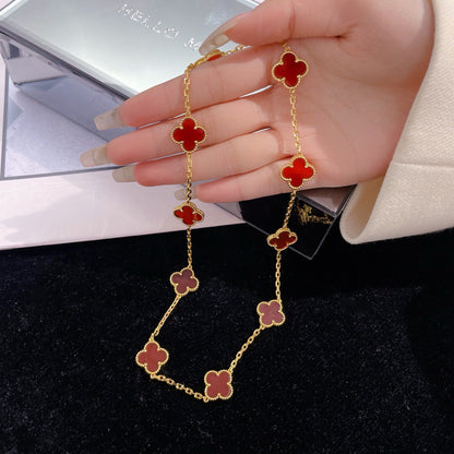 [Luna Brilliance]CLOVER 10 MOTIFS CARNELIAN NECKLACE