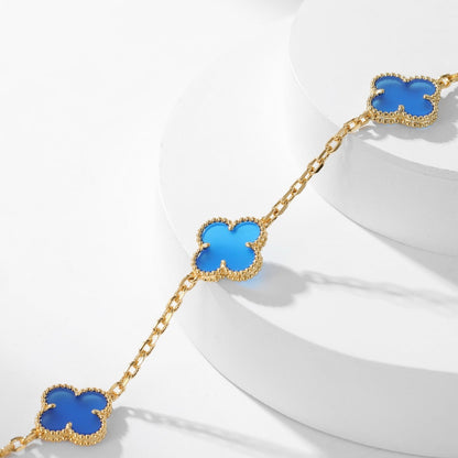 [Luna Brilliance]CLOVER 10 MOTIFS BLUE AGATE NECKLACE
