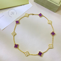 [Luna Brilliance]CLOVER 10 MOTIFS  PURPLE VIOLET DIAMOND NECKLACE