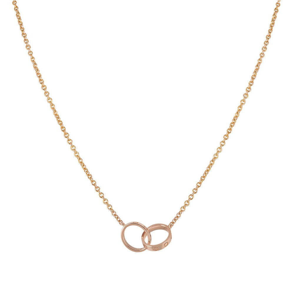 [Luna Brilliance]LOVE NECKLACE DOUBLE RING PINK GOLD