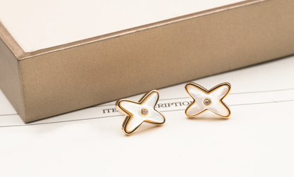 [Luna Brilliance]JEUX DE WHITE MOP ROSE GOLD DIAMOND EARRINGS