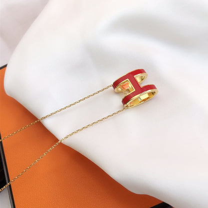 [Luna Brilliance]HM CLIC RED ENAMEL GOLD NECKLACE
