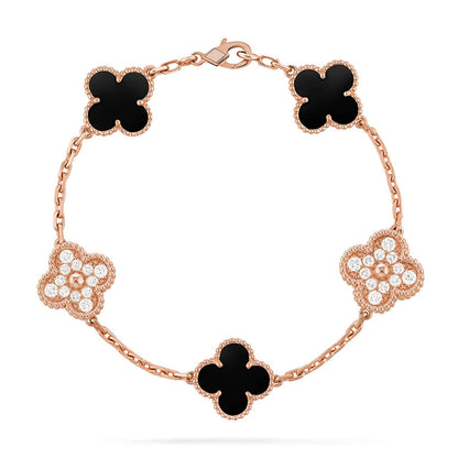 [Luna Brilliance]THICK GOLD-PLATED CUSTOM SIZE EDITION CLOVER DIAMOND ROSE GOLD BRACELET COLLECTION,5 MOTIFS
