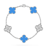 [Luna Brilliance]THICK GOLD-PLATED CUSTOM SIZE EDITION CLOVER DIAMOND SILVER BRACELET COLLECTION,5 MOTIFS