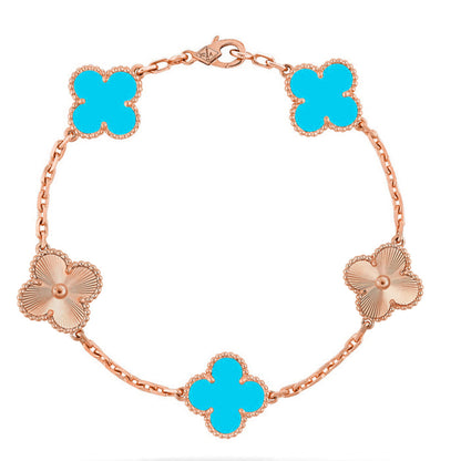 [Luna Brilliance]THICK GOLD-PLATED CUSTOM SIZE EDITION CLOVER LASER ROSE GOLD BRACELET COLLECTION,5 MOTIFS