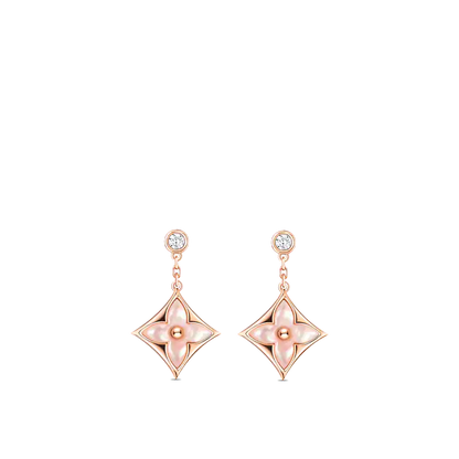 [Luna Brilliance]DOUBLE STAR PINK GOLD MOP DROP EARRINGS