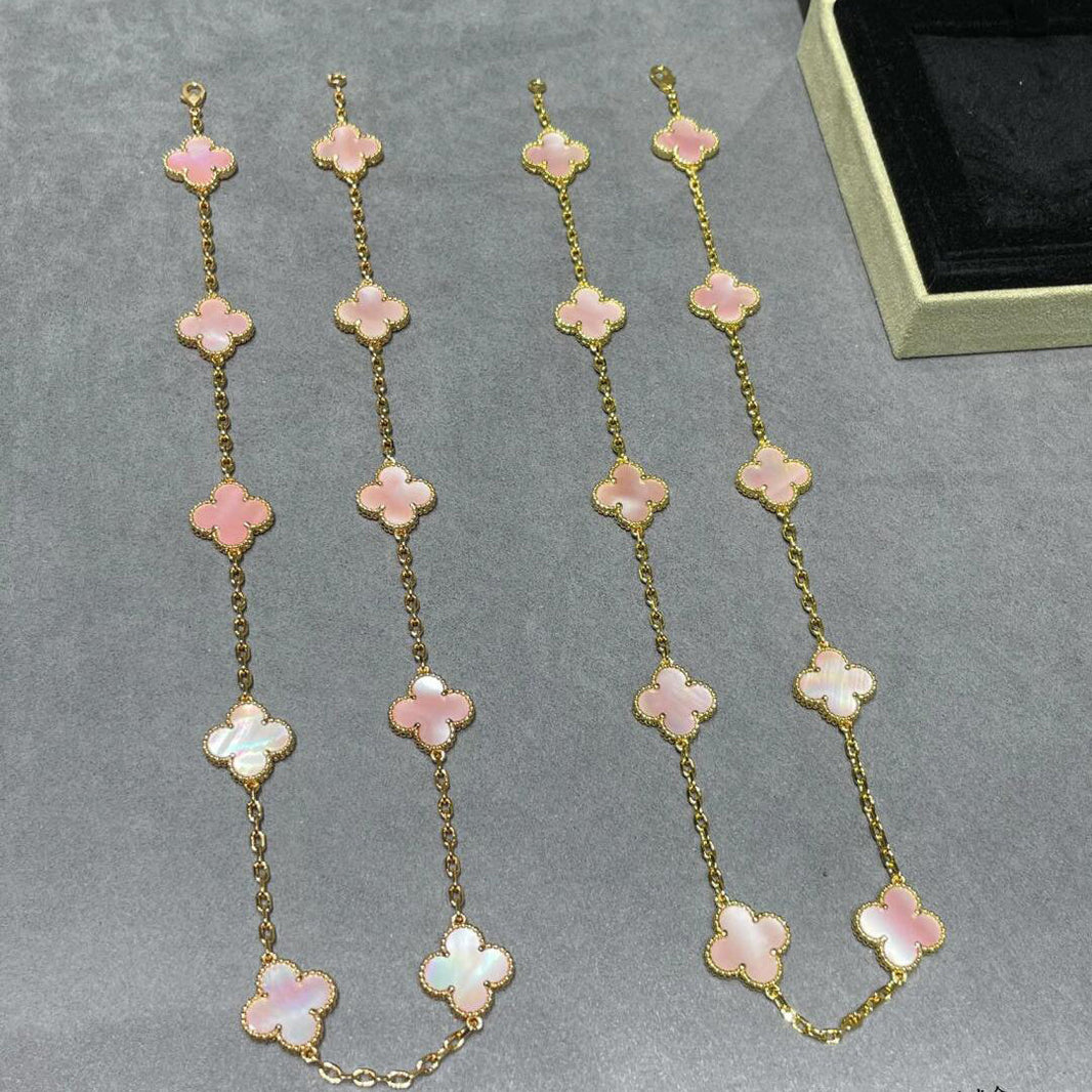 [Luna Brilliance]CLOVER 10 MOTIFS PINK MOP NECKLACE