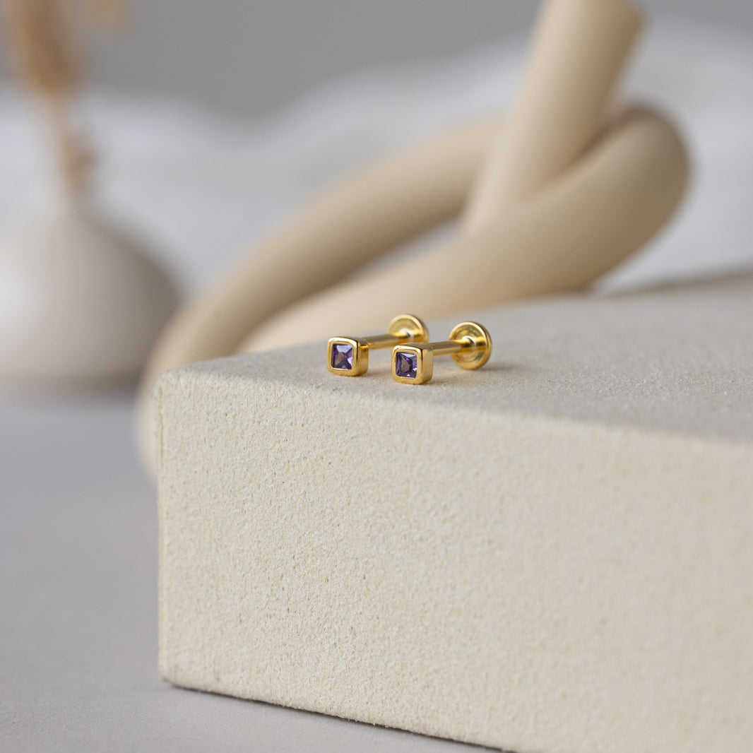 Square Bezel Birthstone Flatback Studs