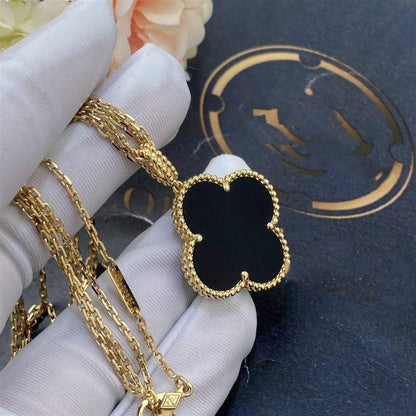 [Luna Brilliance]CLOVER 25MM GOLD ONYX BIG CLOVER NECKLACE