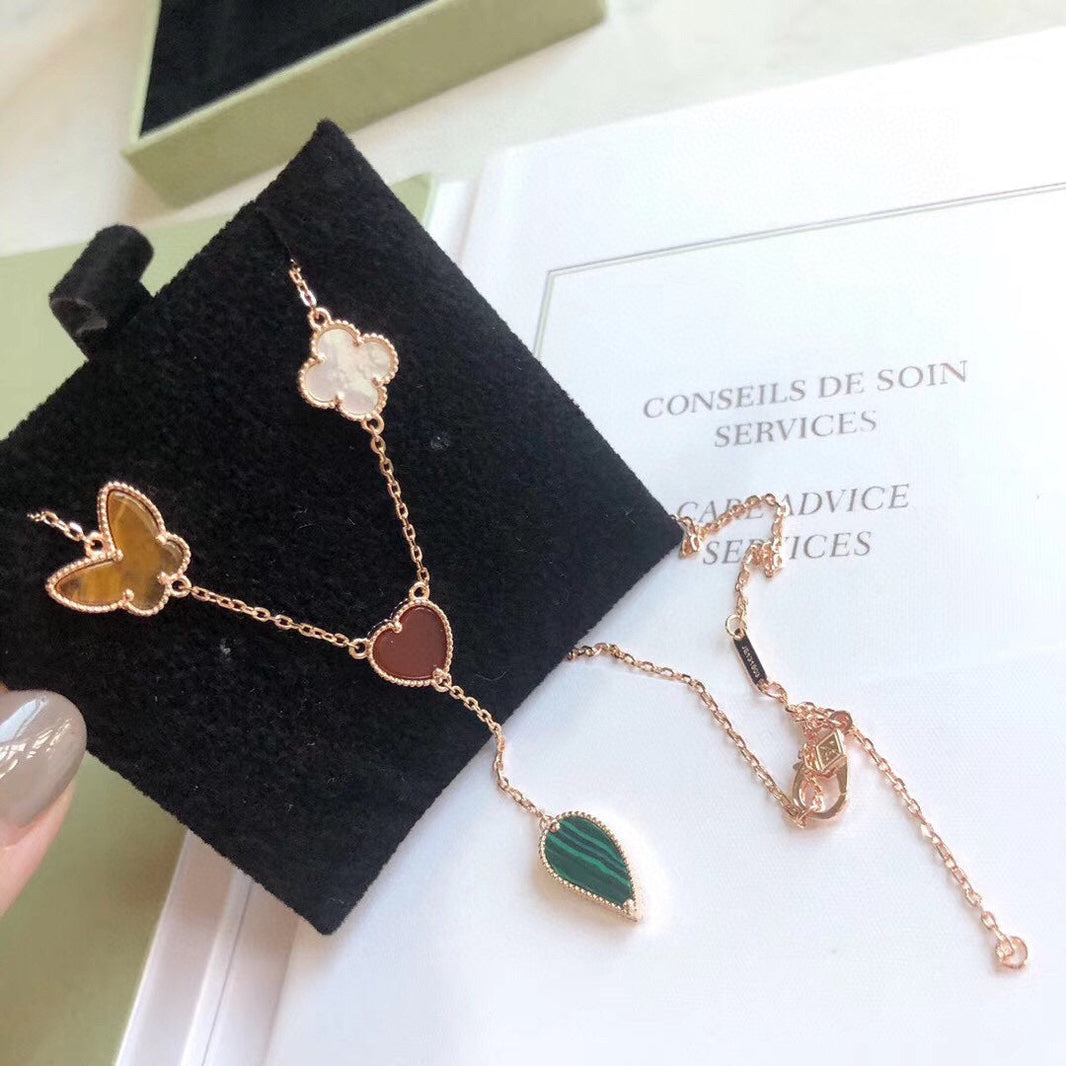 [Luna Brilliance]LUCKY SPRING 4 MOTIFS ROSE GOLD NECKLACE